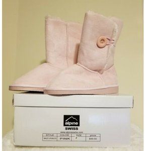 Alpine Swiss Womens 8" Bailey Up Boots Faux Shearling Pink sz US 5 New in box
